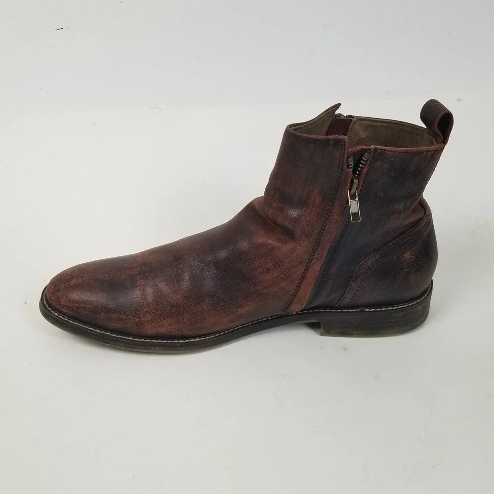 Aston Grey Boots Mens 12 Brown Helani Ankle Zip Distressed Leather Dress Casual
